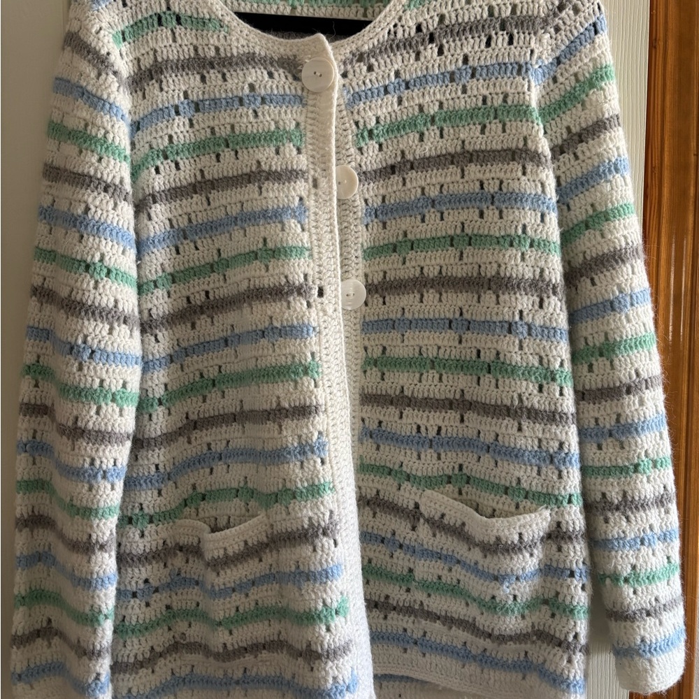 Vintage Alfred Dunner Crochet Button-Up Women Sweater